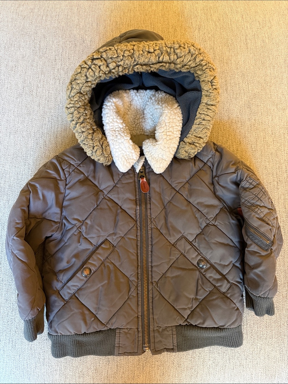 Quilted Sherpa-Lined Hooded Jacket